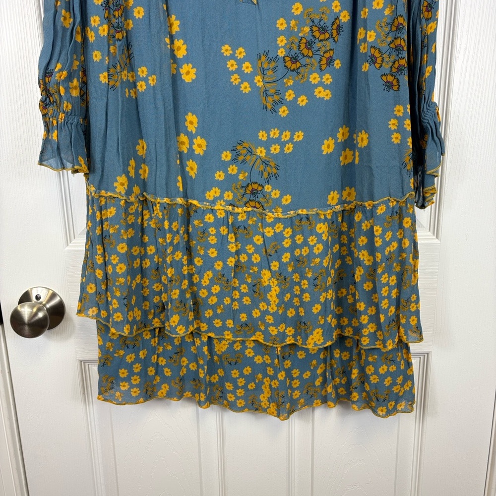 Sundance blue gold long sleeve floral dress sz med - Picture 6 of 9